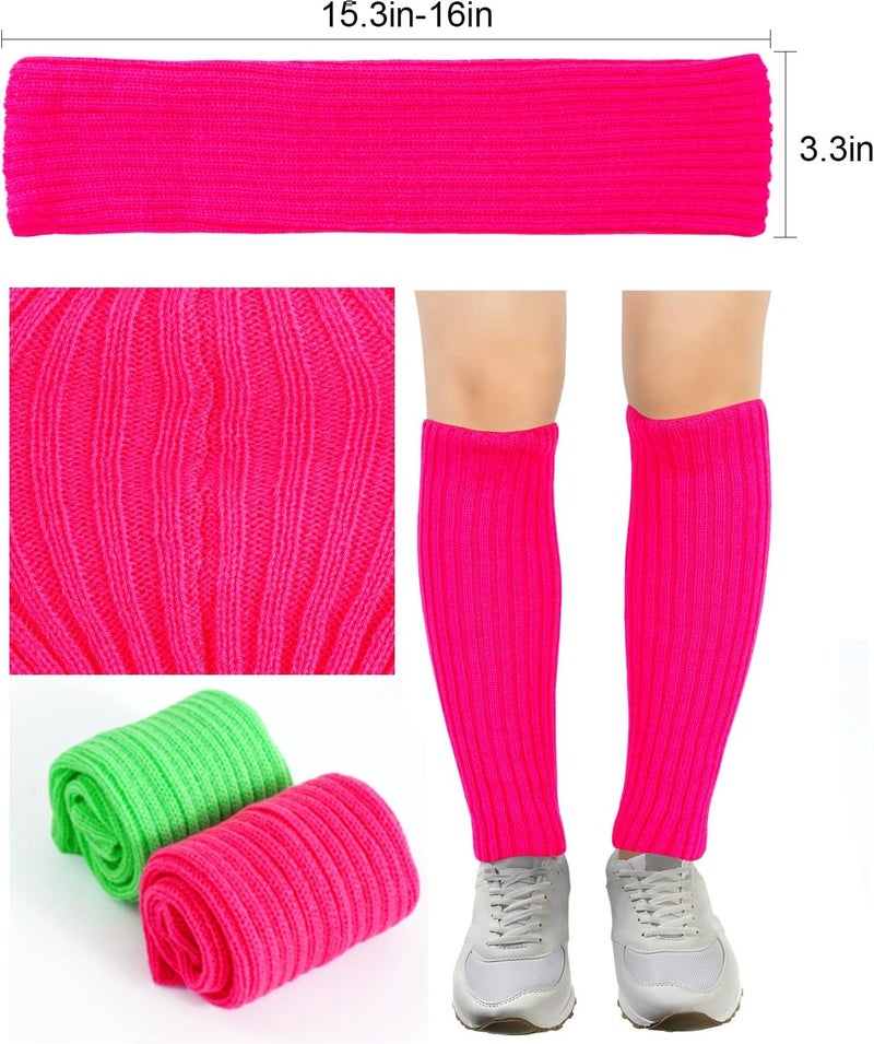Junely 2 Pairs Leg Warmers for Women 80s Ribbed Knit Leg Warmer Pack for Ballet Dance Figure Skating Yoga Party Neon - Image 5
